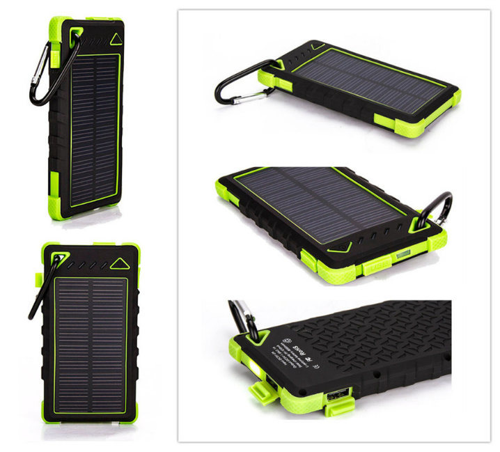 Waterproof 8000mAh Solar Charger Mobile Power Bank with Dual USB Port