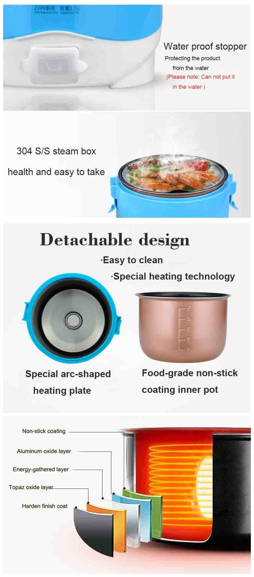 1.5L Intelligent Detachable Arc-Shaped Large Heating Plate Mini Rice Cooker