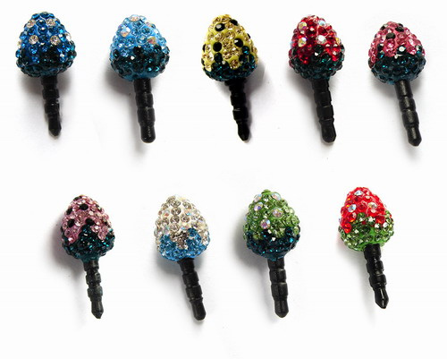 Rhinestone Strawberry Headphone Jack Plug