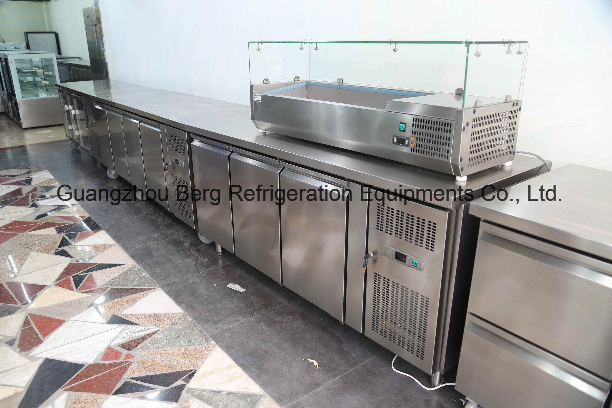 2230mm Stainless Steel Counter Refrigerator with Solid Door