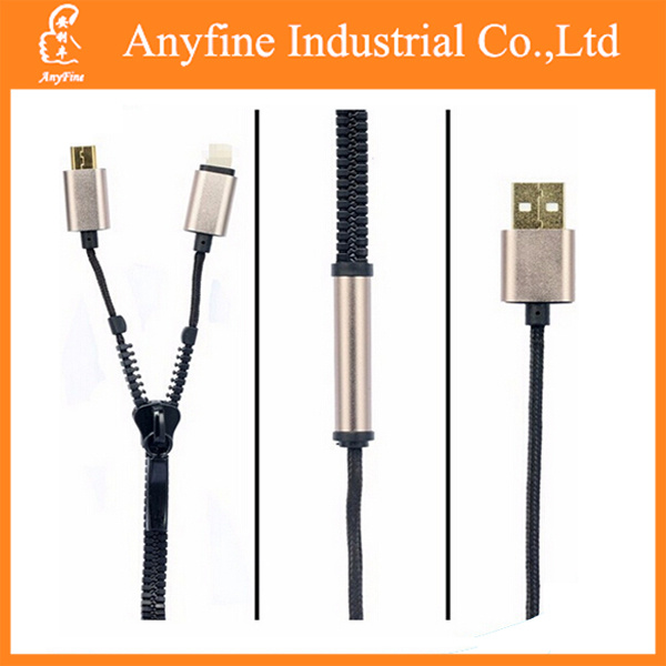 8 Pin 2 in 1 Zipper USB Cable Data Cable