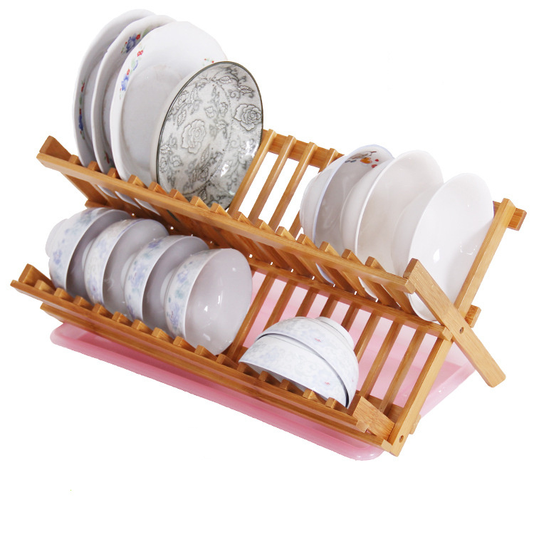 Kitchen Tool Bamboo Folding Dishes Rack