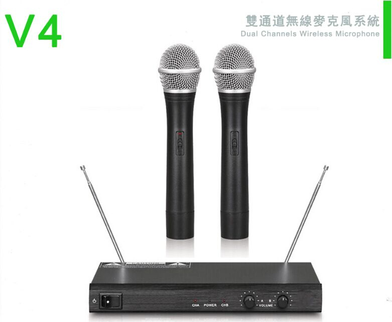 Good Quality Sound Dual Channels Wireless Microphone V4
