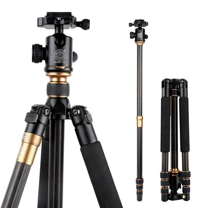 Q999c Professional Carbon Fiber Tripod with 360 Degree Ball Head, Fold Back by 180 Degree portable Video Tripod