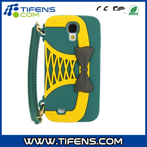 Handbag Style Bowknot Pattern Silicone Mobile Phone Case for Samsung S4