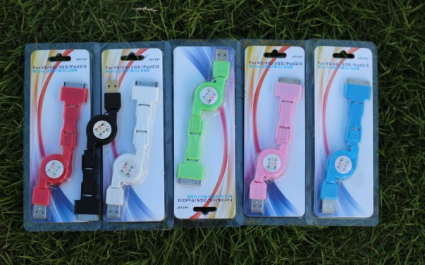 3 In1 Retractable USB Cable for iPhone/ for Micro USB/ for Mini USB (RC006)