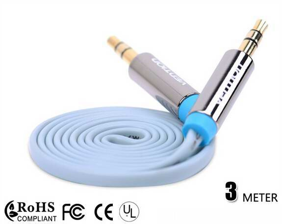 3.5mm M/M Flat Noodle Aux Stereo Audio Cable 3m