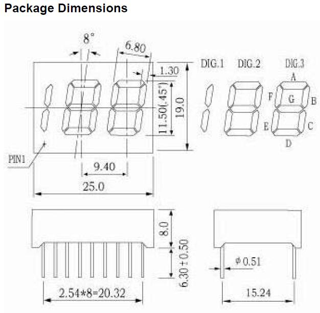 0.45 Inch 3 Digit 7 Segment LED Display