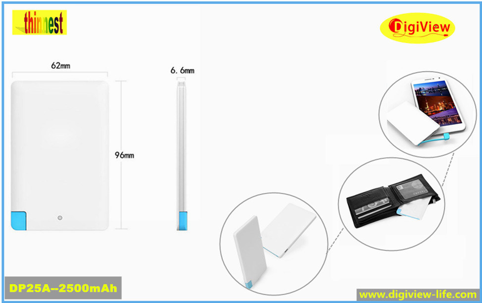 Ultra Siim 6.5mm Credit Card Portable Power Bank 2500mAh for Smartphone