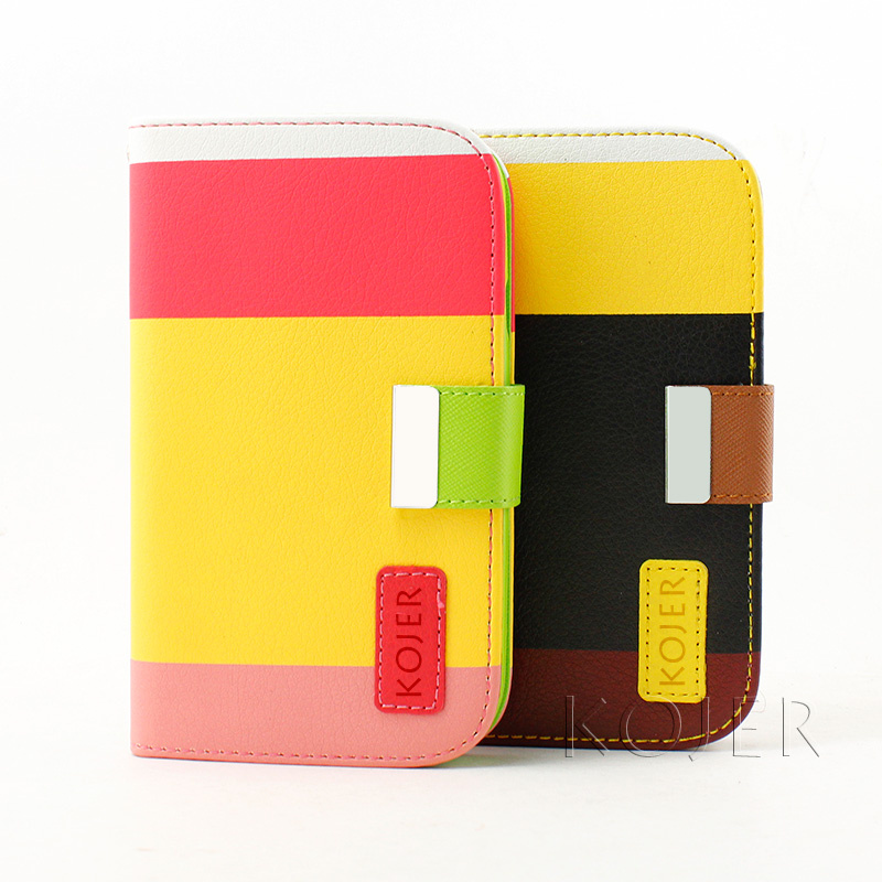 Contrasting Thread Flip Leather Case Pouch Holster for Samsung Galaxy S4