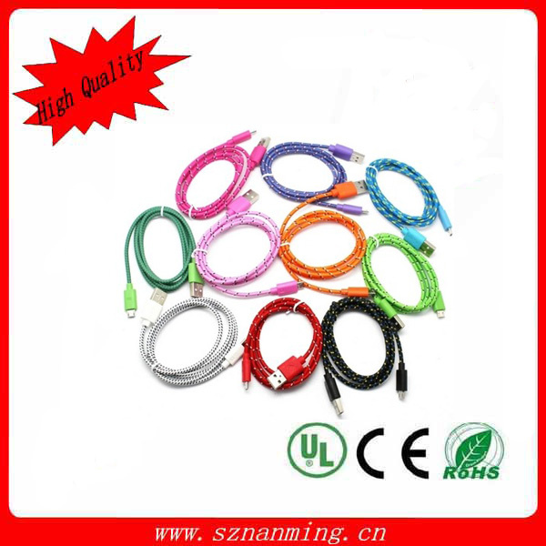 Mobile Phone Accessories Nylon Colorful Micro Braided USB Cable