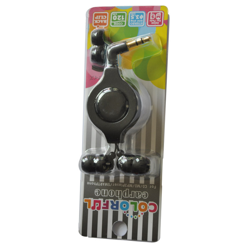 Black Cute Retractable Wired Earphone