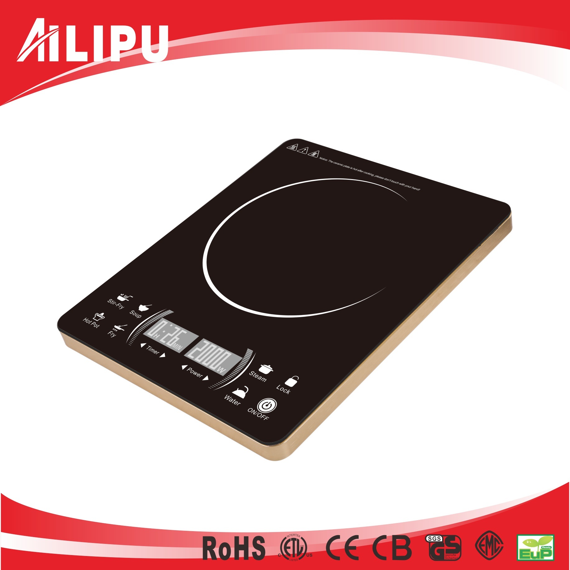 Ultra Thin Ailipu Brand Super Slim Two Screen LED Display Induction Cooker