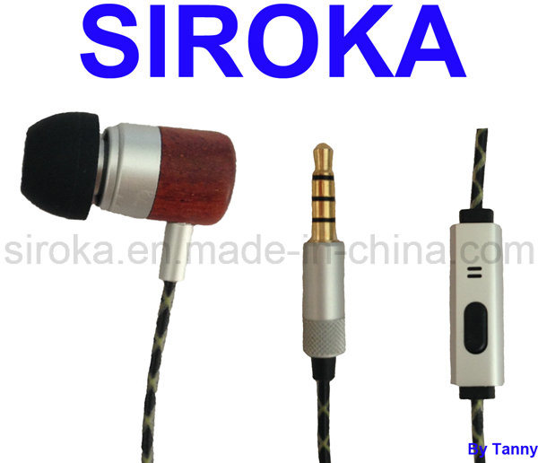 Wooden Waterproof Mobile Earphone with Mic for iPhone