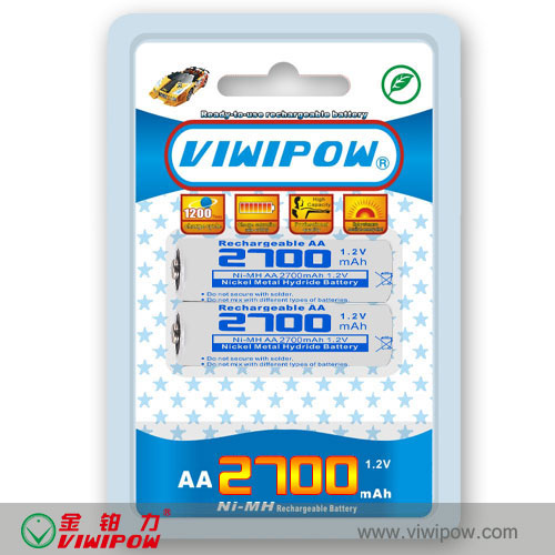 2700 mAh AA NiMH Rechargeable Battery VIP-AA-2700