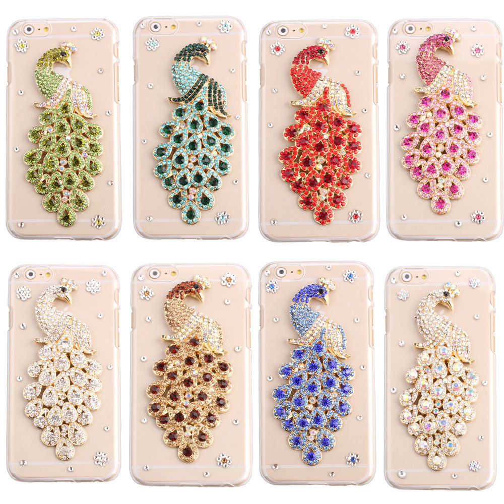 Bling Diamonds Phone Cover Peacock Hard Back Case Cover for iPhone Samsung Huawei Sony HTC