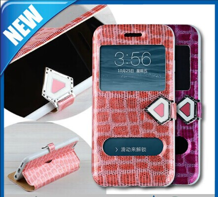 Silk Flip Stand Window TPU Leather Cover for iPhone 6