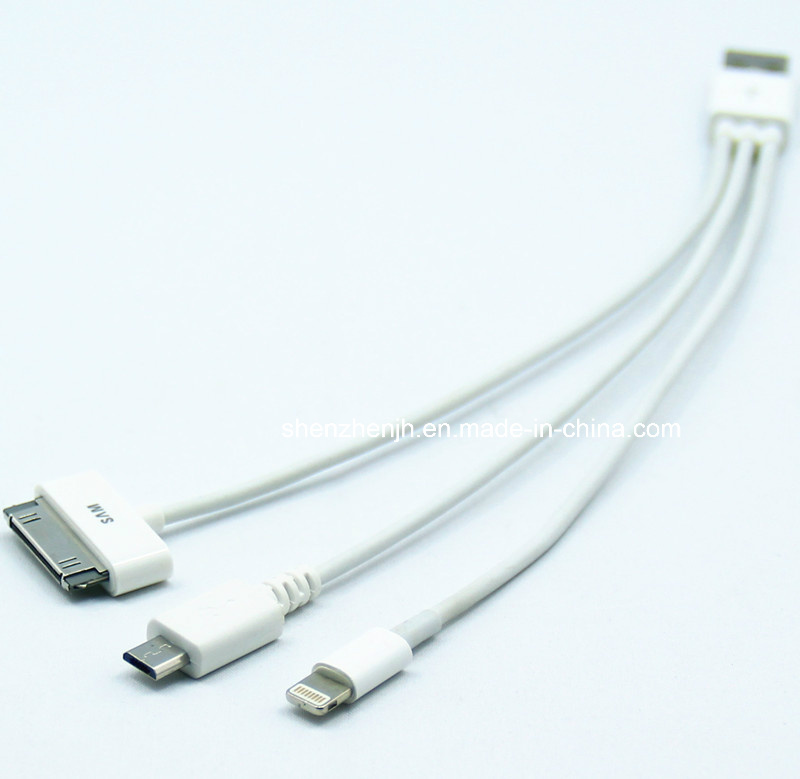 Top Selling 3 in 1 Mobile Phone USB Data Cable for iPhone and Smart Phones USB Cables (JHU357)