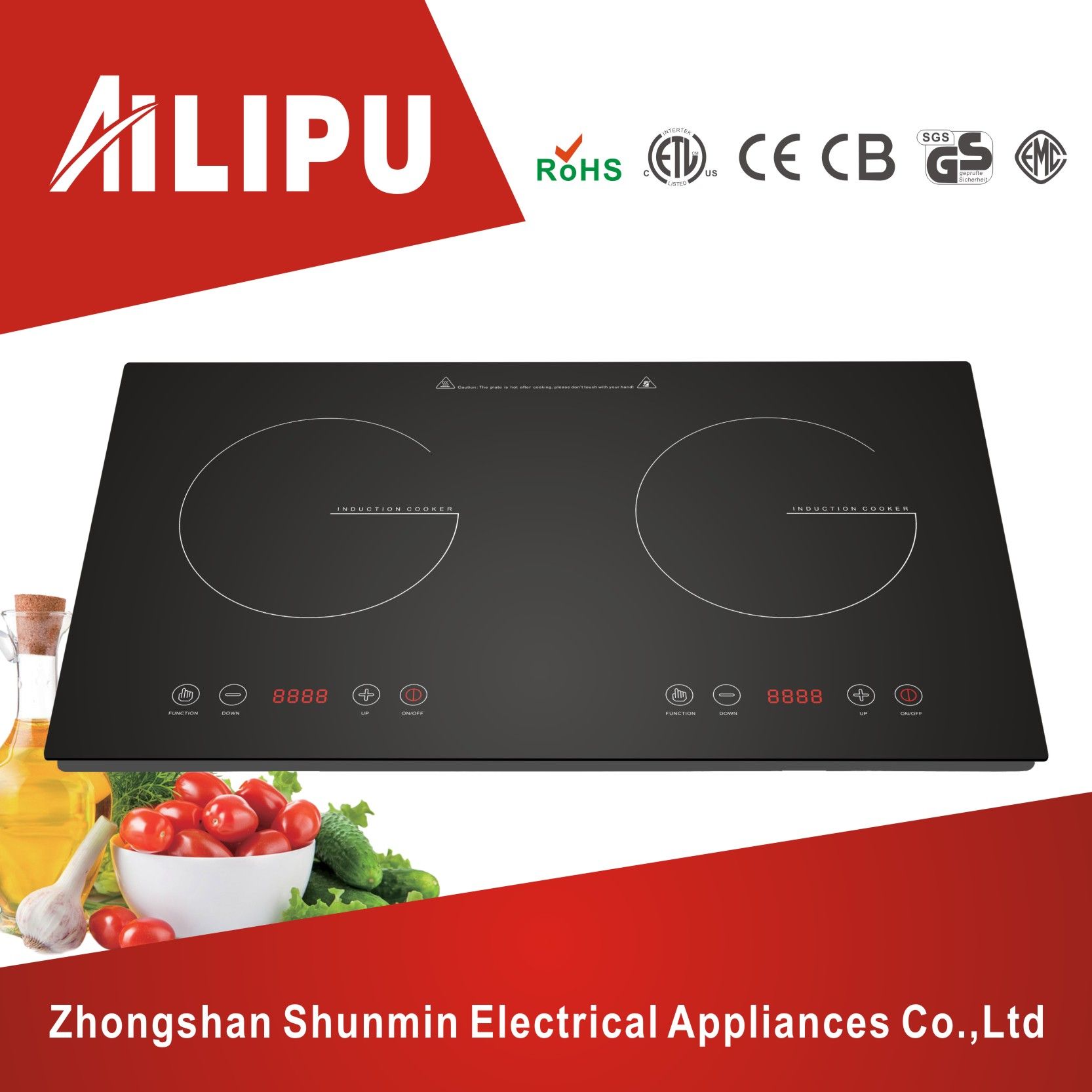 Double Plate Soft Touching Smart Cooktop/2 Induction Cooker with Digital Display&Copper Coil