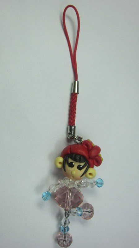 Polymer Clay and Crystal Cute Doll Cell Phone Strap