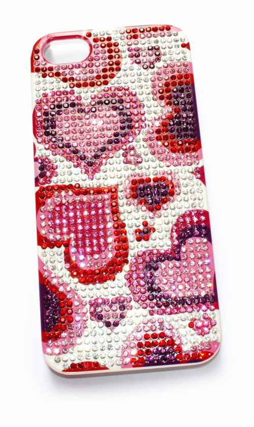 Inlaid Rhinestone Colorful Heart Back Cover for iPhone 5/5s (MB1046)