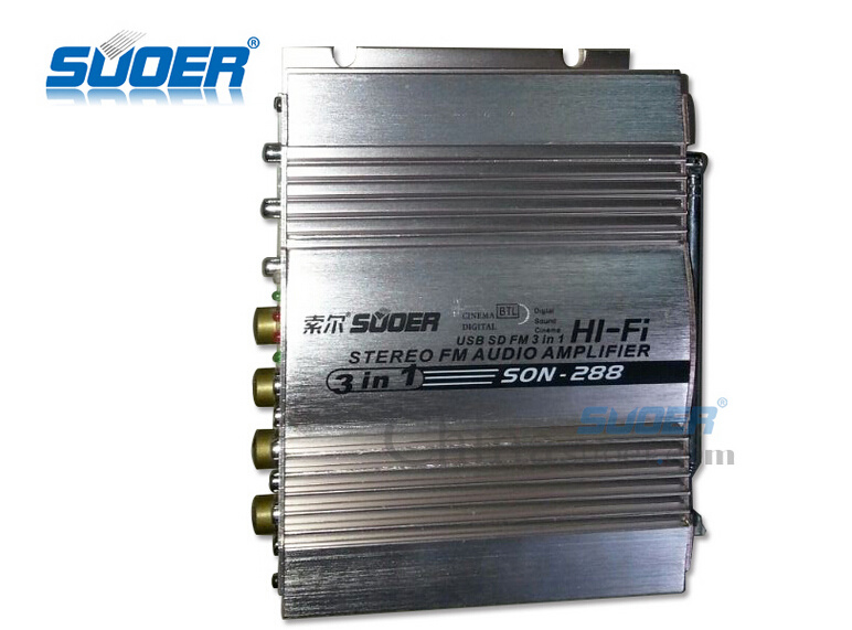 Suoer Factory Price USB SD FM 3 in 1 Hi Fi Stereo FM Audio Amplifier (SON-288)