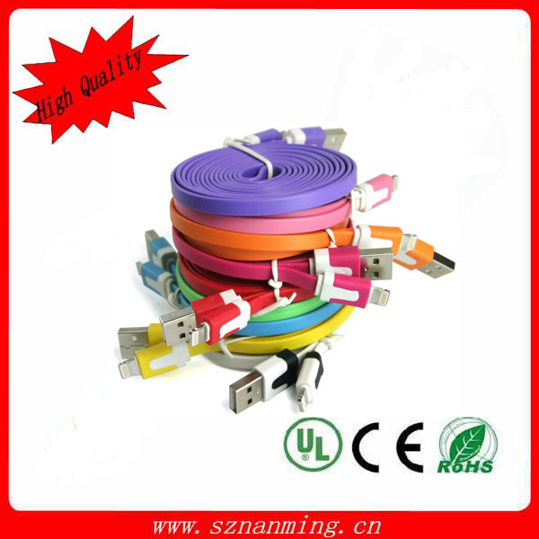 Colorful Flat Noodle Cable USB 8pin for iPhone 5s (NM-USB-654)