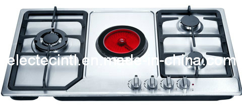 Gas Hob with 1 Electric Recamica Hotplate and 3 Gas Burners, Stainless Steel Mat Plate and 220V Pulse Ignition (GHC-S924C)
