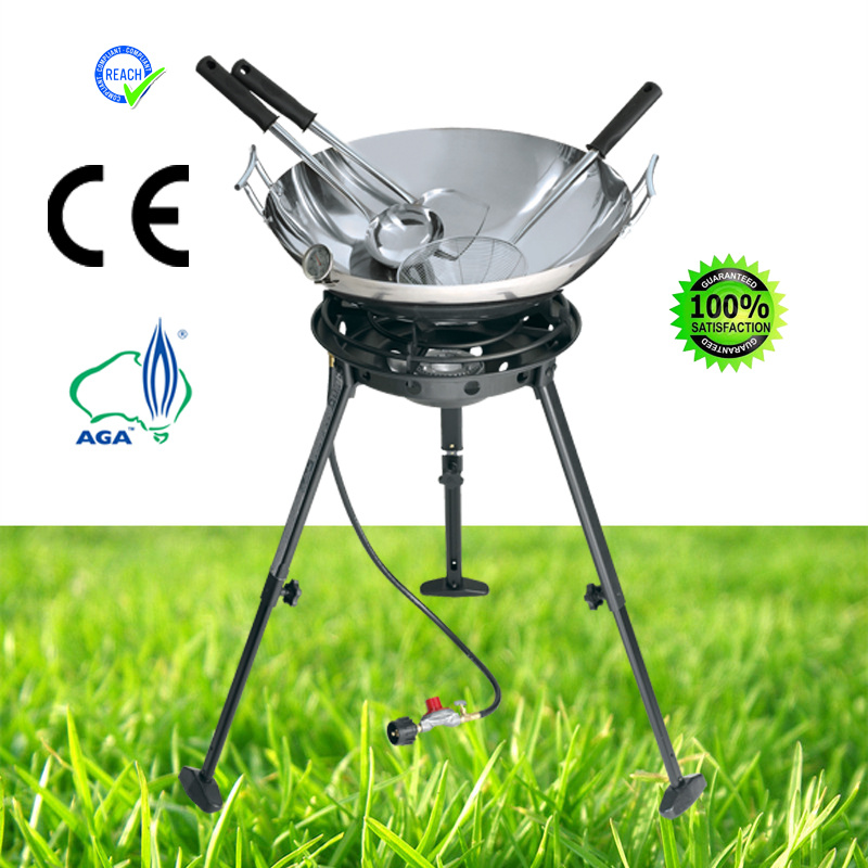 Gas Stove with Carbon Wok Kit Spoon, Skimmer, Spatula