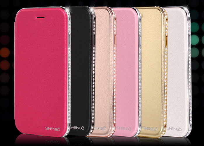 Dual-Use Metal Leather Case with Detachable Diamond Bumper for iPhone6