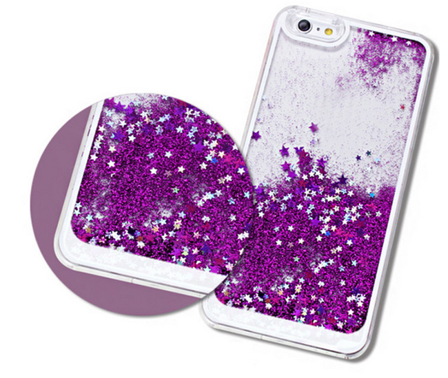Custom Design Colorful Shinning Star Liquid Quicksand TPU+PC Back Cover Case for iPhone 5 6 Mobile Phone Case