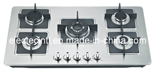 Gas Hob with 5 Burners and Staniless Steel Mat Panel, 220V Pulse Ignition, Cast Iron Pan Support (GH-S975C)