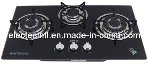 Gas Hob With3 Burners and Tempered Black Glass Panel, Enamel Pan Support (GH-G733E)