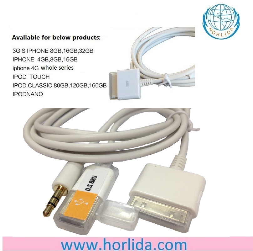 3.5 Audio/Aux Cable & USB Data Charger Cable for iPhone 4S/4