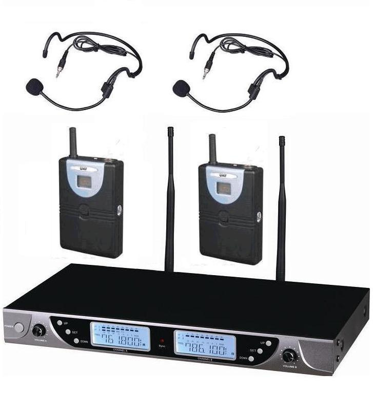 Professional UHF Dual Wireless Headset Headworn Microphone System