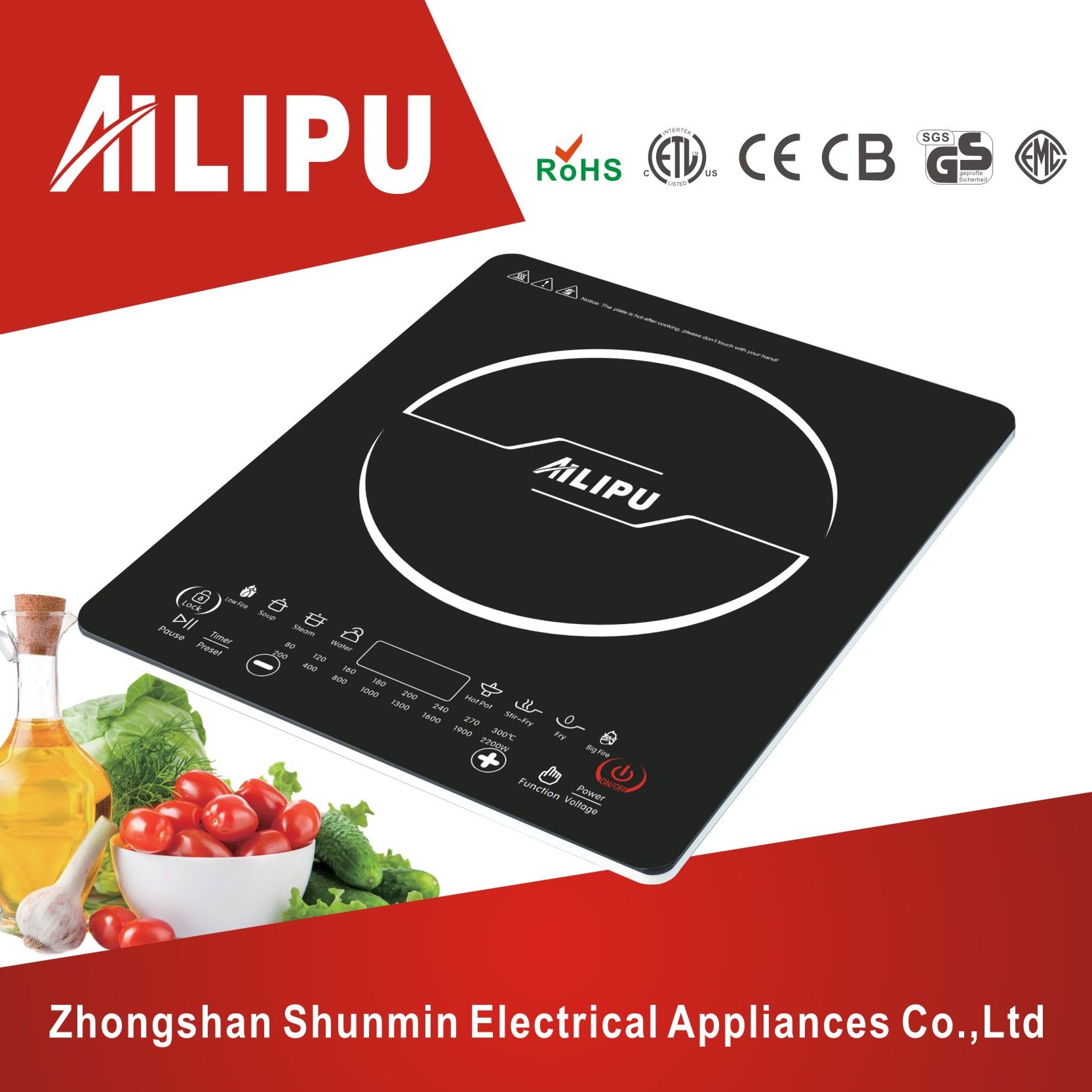 Touch Control Ultra-Thin Electric Induction Hob/Double Ring Induction Cooker 1600W/Single Induction Stove/Cheap Cooktop