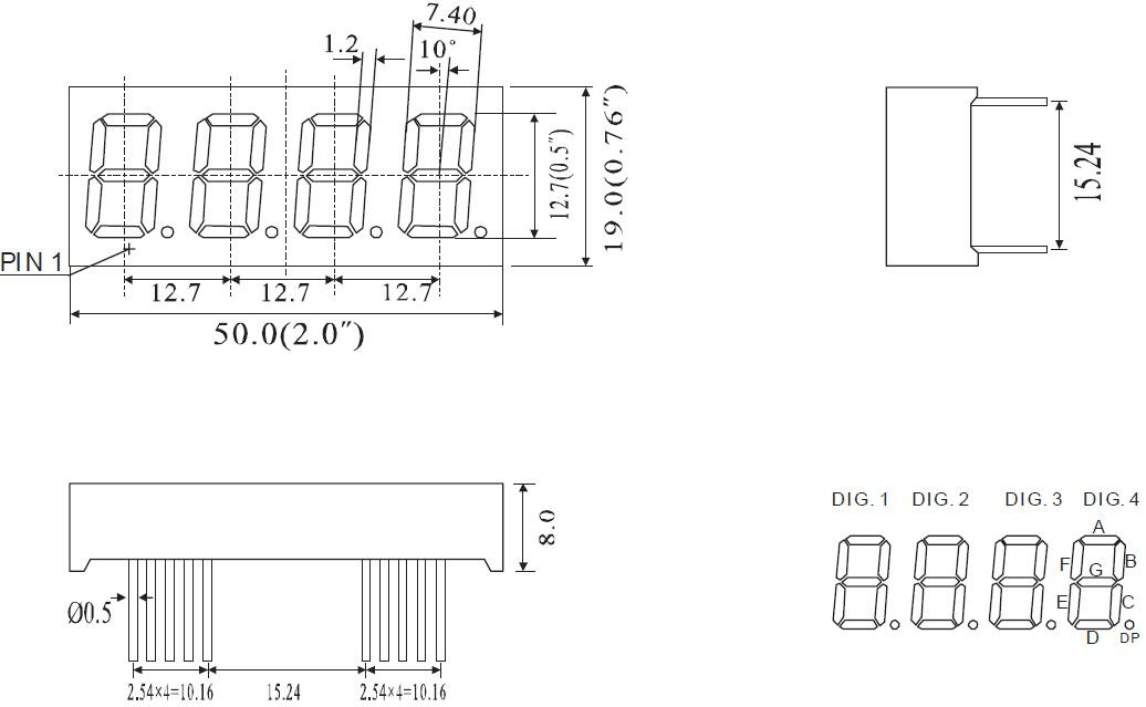 0.5 Inch 4 Digits 7 Segment LED Display