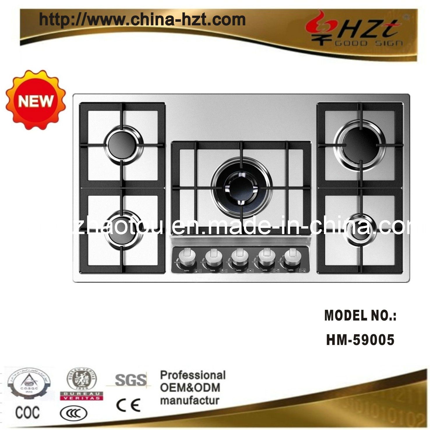 90 Cm Best 5 Burner Built in Gas Stove (HM-59005)