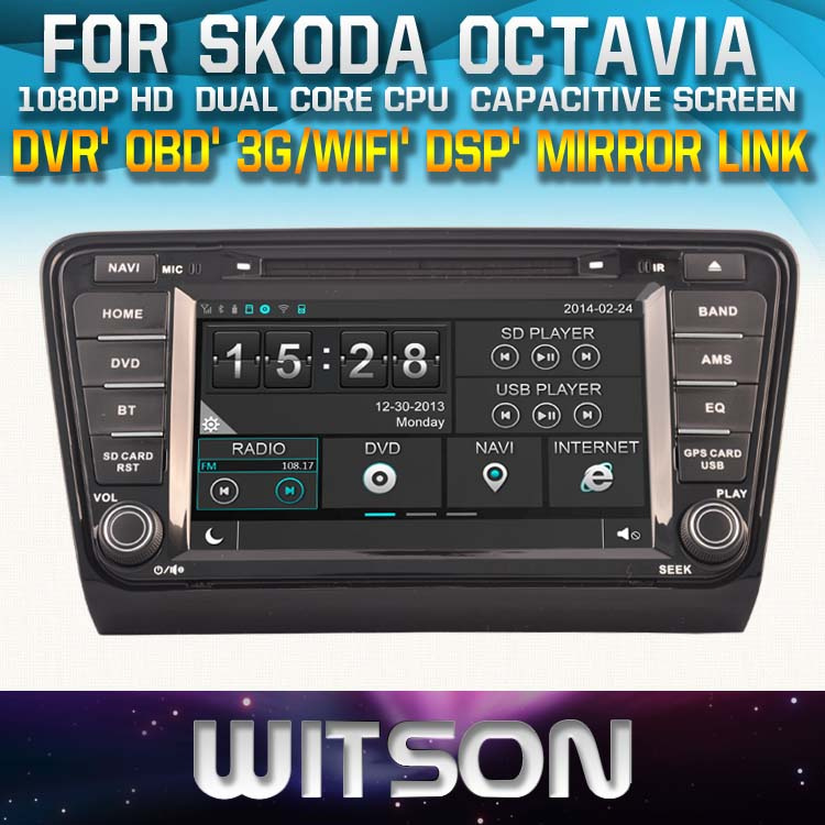 Witson Car DVD Player with GPS for Skoda Octavia 2013-2014 (W2-D8200S) Steering Wheel Control Front DVR Capactive Screen