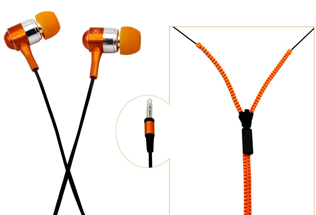 Zipper Earphone with Mic Flat Wire