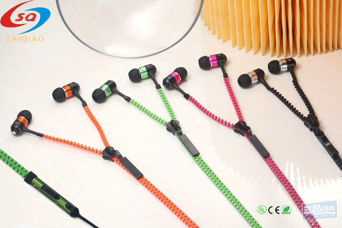 3.5mm Metal Stereo Zipper Earphone for Mobile Phone