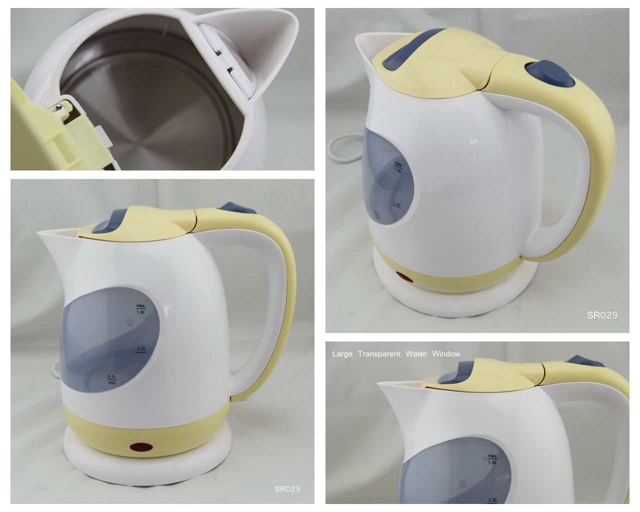 Sr025 New 1.0L Cordless Plastic Electrical Kettle
