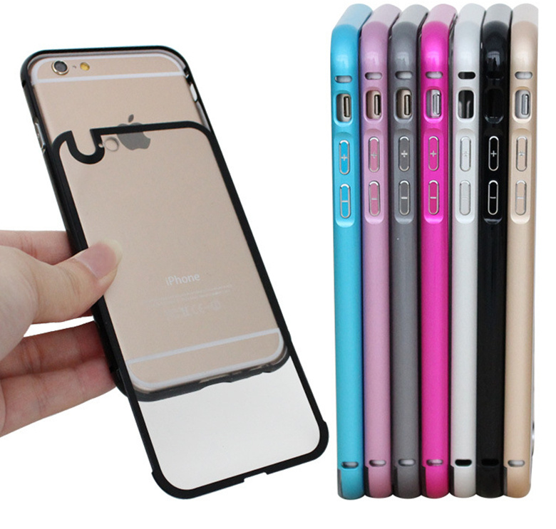 Transparent Acrylic Back Cover with Multi Color Metal Bumper Cell Phone Cases for iPhone/Samsung S6