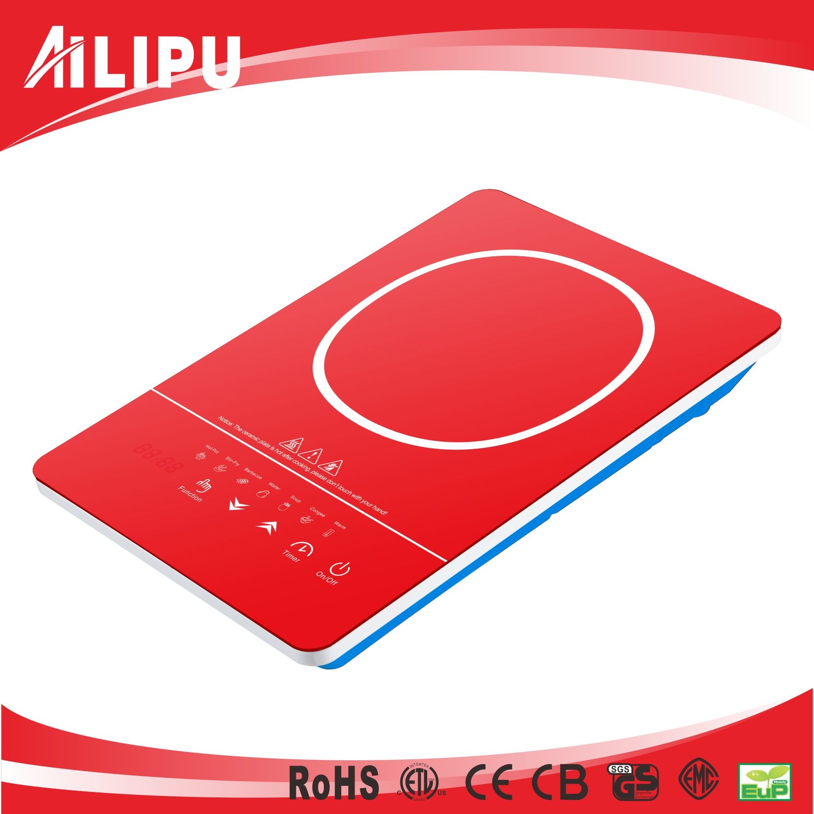 Red Color Glass CE CB ETL Certification Induction Cooker