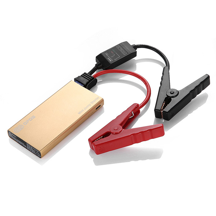 Dpow@ Multi-Function Emergency Mini 12-Volt Gold 3000cc Car Vehicle Jump Starter with Sos Lights Laptop Mobile Phone 4200mAh Portable Power Bank