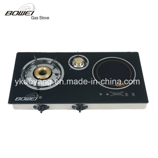 Two Burner Glass Top Gas Stove with Electric Cooker