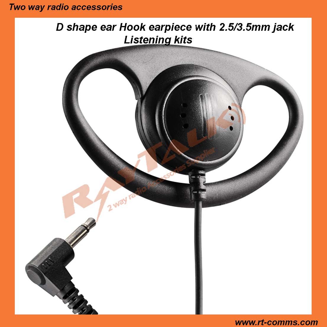 Two-Way Radio D Shape Listen Only Earpiece with 3.5mm Jack