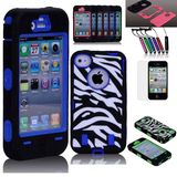 Rubber Zebra Hybrid Rugged Matte Hard Case Cover for iPhone 4 4s Free Film Pen Hca0016