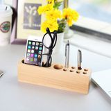 Universal All in One Multifunction Desktop Storage Base Beech Wood Phone Holder