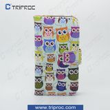 OEM Custom Drawing PU Leather Cell Phone Cover / Mobile Phone Cover for Samsung Galaxy S4 (owl 05)